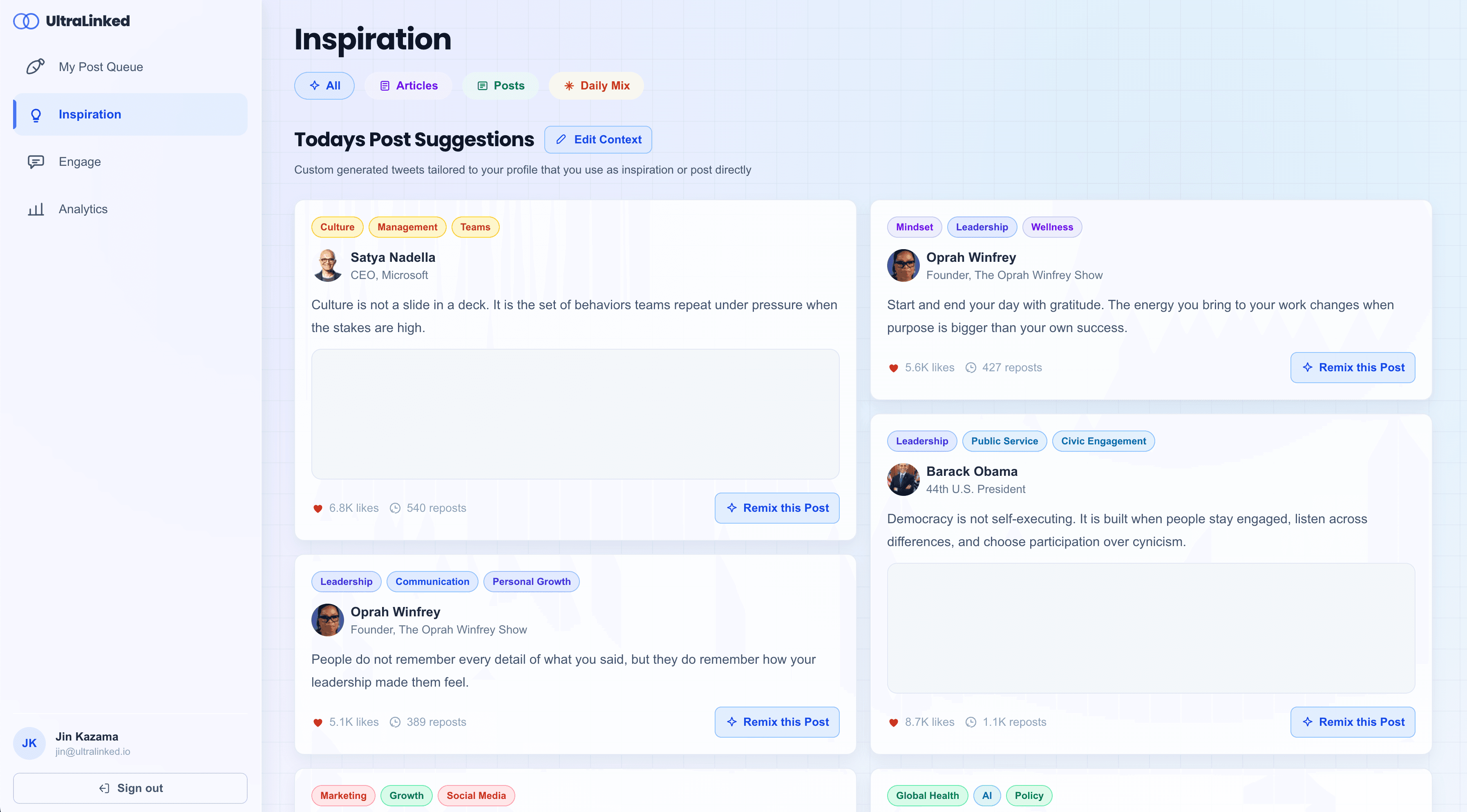 UltraLinked inspiration dashboard preview