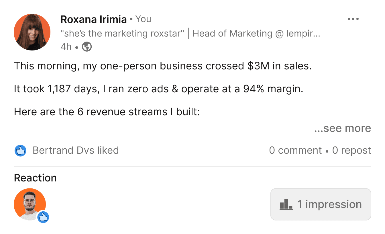 LinkedIn post result without UltraLinked